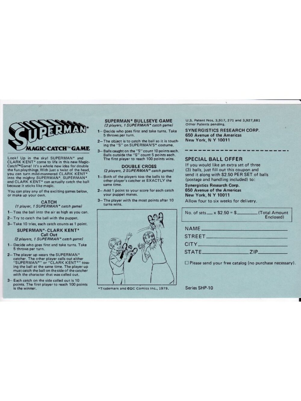 1979 Superman Magic-Catch Game Instructions Synergistics DC Comics SHP-10